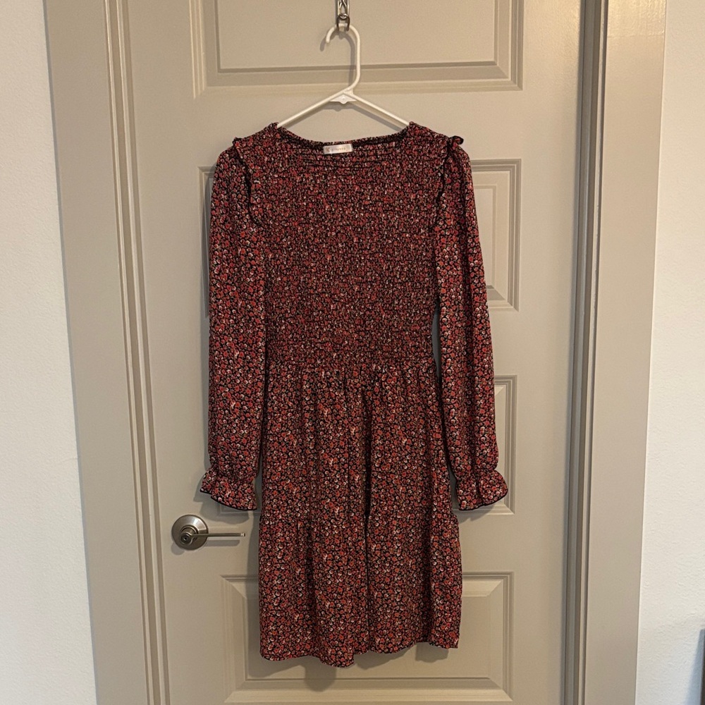 Floral Smocked Red Dress